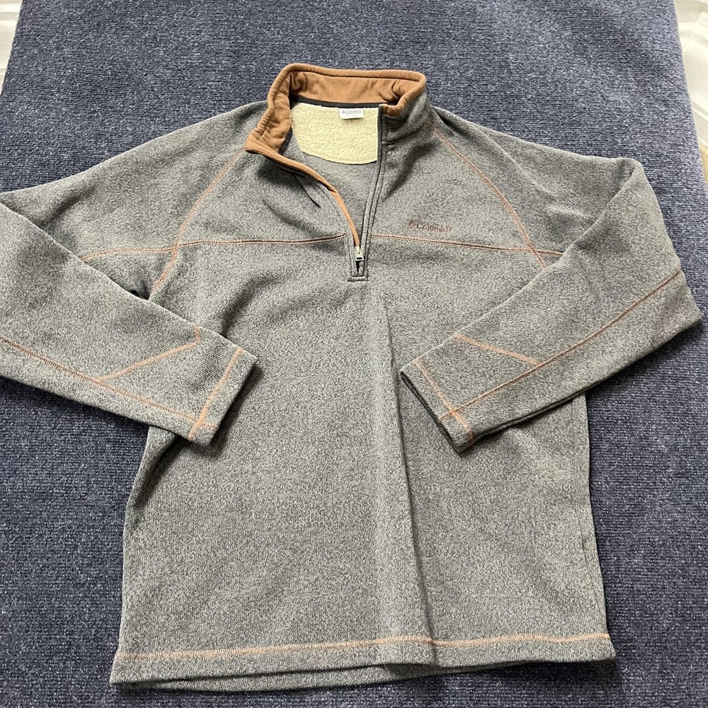 Columbia Sweater Mens XL Gray Sherpa Fleece Quarter Zip Pullover Lined Warm
